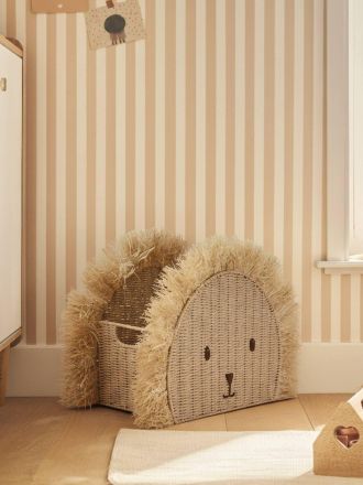 Vertbaudet Kinderzimmer Aufbewahrungskorb LÖWE aus Naturfasern beige