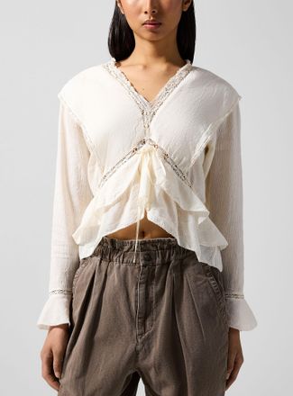 Isabel Marant Womens Damienne cotton-linen blend blouse