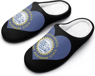 Generic South Dakota Heart Flag Mens House Slippers Memory Foam Washable Cotton Slip on Home Shoes
