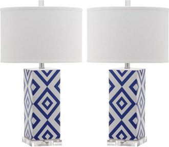 Safavieh Juego de 2 lamparas de mesa de ceramica azul marino