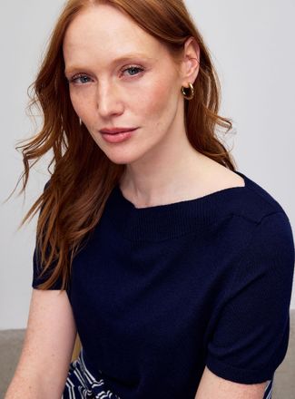 Contemporaine Womens Ultra-soft ribbed boat neck sweater