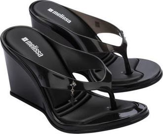 Melissa Nabeela Wedge Flip Flop in Clear Black at Nordstrom, Size 5
