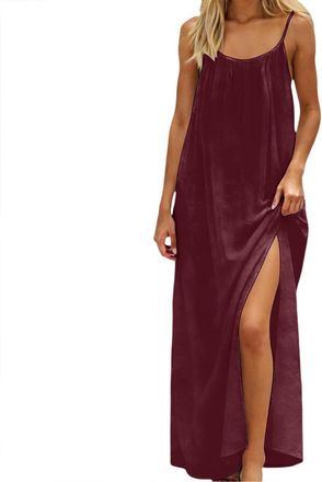 Generic Women Backless Cami Dresses Backless Sleeveless Solid Dress Cami Lounge Dresses Long Skirts with Back Tie Dress Spaghetti Strap Flowy Beach Summer Loo