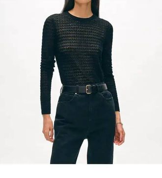 White + Warren Paperfine Lace Stitch Top In Black