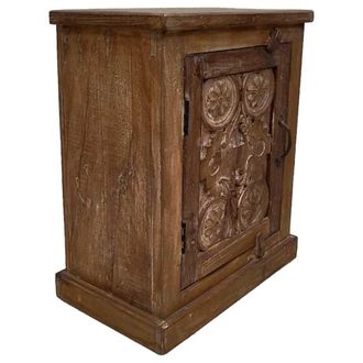 Wanderlust Deco Mesita De Noche De Madera Acabado Artesanal Marr&oacute;n 49x28x62h Cm