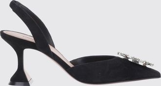 Amina Muaddi Begum Suede Slingback Pumps with Jewelled Buckle and Spool Heel