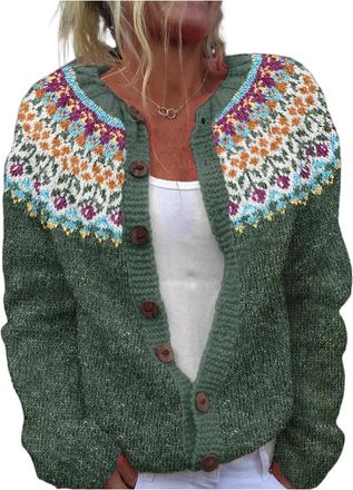 Generic Womens Christmas Knit Cardigans Chunky Christmas Jumpers for Women Casual Warm Open Front Fairisle Sweater Reindeer Snowflake Print Button Coats Jacke