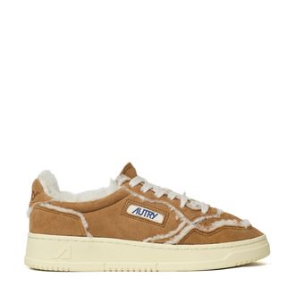 Autry Cognac Medalist Low Suede Shearling Sneakers