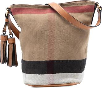 Burberry Pre-owned Burberry Mini Mega Check Canvas Ashby Tassel Bucket Bag Ladies 8O40J6E9FE3JB53N