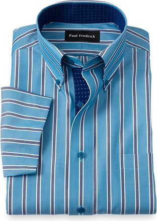 Paul Fredrick Non-iron Cotton Stripe Dress Shirt With Contrast Trim