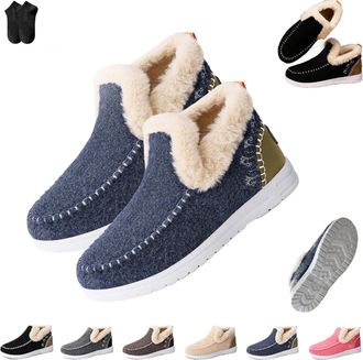 Generic Cozy Fleece Slip-On Boots,Womens Warm Anti-Slip Plush Lined Winter Ankle Boots,Non-Slip Casual Loafer for Indoor Outdoor (Blue, Aldult, Adult, Women, 