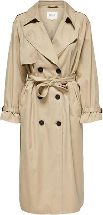 Only Beige Knoopjas met Reverskraag - Dames - Trenchcoats - Beige - L - Polyester - Jassen