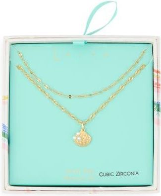 Leith Set of 2 Clam Shell Pendant Necklaces in Clear- White- Gold at Nordstrom Rack