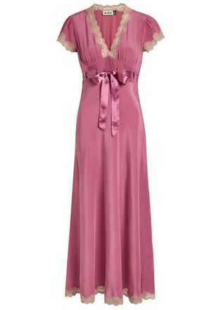 Rixo Rixo Marlice Lace-trimmed Silk Midi Dress - Dark Pink - 16 (UK 16 / XL)