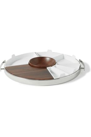 Christofle MOOD Party Stainless Steel, Walnut and Porcelain Tray