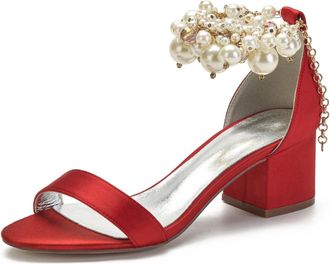 Miyoopark Comfortable Wedding Shoes for Women Block Low Heel Evening Sandals M536 Red UK 4.5