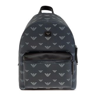 Emporio Armani Backpacks, male, Green, Size: ONE SIZE Backpack in coated canvas with all-over eagle