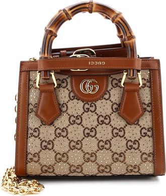 Gucci Diana NM Bamboo Handle Crystal Embellished GG Canvas Mini tote bag - Bruin