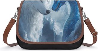 Generic Wolf And Dragon Crossbody Bags for Women Fashion Leather Shoulder Handbags With Adjustable Strap