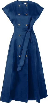 Carolina Herrera double-breasted midi dress with sash - women - Cotton/Elastane - 10 - Blue