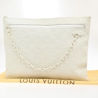 Louis Vuitton A4 Pouch Monogram Taurillon Leather White Leather Handbag (Pre-Owned)