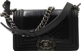 Chanel Navy Blue Python Leather Medium Boy Flap Bag (Authentic Pre-Loved)