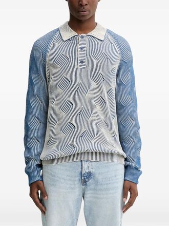 Desigual Gebreid poloshirt met patroon - Blauw