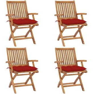 vidaXL Sillas De Jard&iacute;n Plegables 4 Uds Madera Maciza Teca Con Cojines Vidaxl