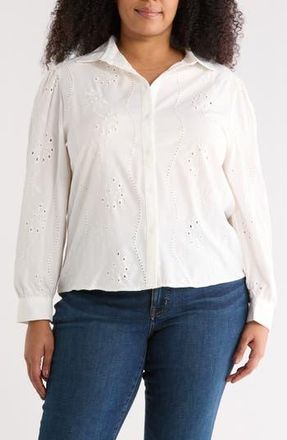 Forgotten Grace Eyelet Button-Up Shirt in White at Nordstrom Rack, Size 1 X