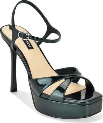 Nine West Tates Ankle Strap Platform Sandal in Dark Green at Nordstrom, Size 10