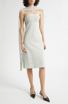 Poss&eacute; Strapless Silk & Tulle Scarf Dress in Seafoam at Nordstrom, Size Xx-Small