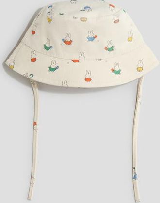 H&M Embroidery-detail Cotton Bucket Hat in Light Beige/miffy at Nordstrom, Size 9-12 M