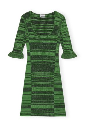Ganni Green Melange Knit Mini Dress - Size XXS