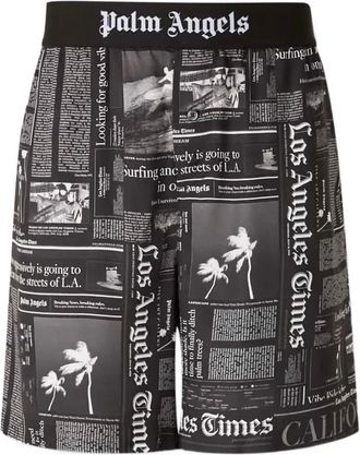 Palm Angels Shorts met elastische taille en krantenprint - Zwart