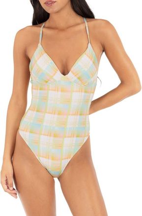 Hurley Vacay Plaid Underwire One-Piece Swimsuit in Electric Lime at Nordstrom, Size X-Small