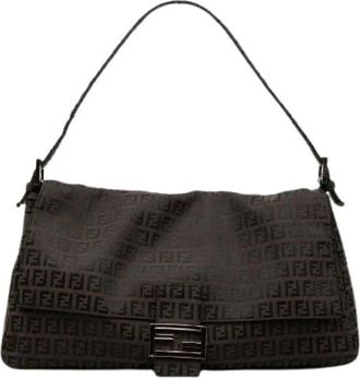 Fendi Pre-owned Shoulder Bags, female, Brown, Size: ONE SIZE Pre-owned Zucchino Mamma Baguette Canvas Leather Shoulder Bag