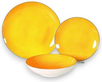 No Brand No Brand - Servizio tavola 18 piatti 6 posti in porcellana con decorazione gialla Sun