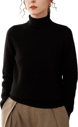 Dissa Women Cashmere Jumper Black Roll Neck Knitted Jumper Long Sleeve Relaxed Cashmere Wool Thick Solid Color Ladies Sweater,UK 16,SPR2470