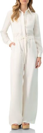 Ivonne Linene Long Sleeve Collared Jumpsuit in Ivory at Nordstrom, Size 12