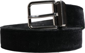 Dolce & Gabbana Black Suede Silver Tone Metal Buckle Men Mens Belt
