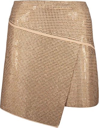 ADĀMO Andrea Adamo Rhinestone Asymmetrische Minirok - Dames - Korte rokken - Beige - M - Polyester - Rokken