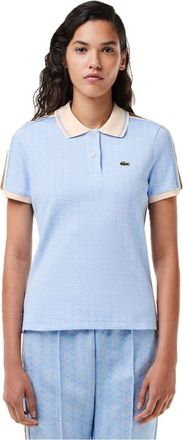 Lacoste Womens Jacquard Slim Fit Polo Shirt in Blue/Flour - Size 8 UK