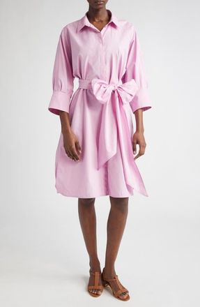 Max Mara Tabata Belted Cotton Shirtdress in Hydrangea Pink at Nordstrom, Size 10