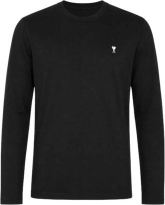 Ami Tops, Heren, Zwart, M, Kasjmier, Crewneck Kasjmier Trui met Ami de Coeur