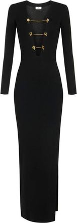 Elisabetta Franchi Kleedjes, Dames, Zwart, XS, Rode Loper gebreide jurk met juwelenkettingen