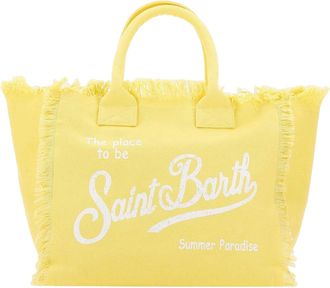 MC2 Saint Barth Cotton Canvas Tote Bag with Fringed Edges and Logo