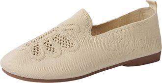 Generic Ladies Flat Shoes Wide Width Mesh Pumps Shoes Solid Color Breathable Lightweight Comfy Casual Slip On Walking Shoe Running Sports Beige
