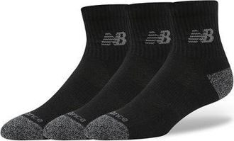 New Balance Unisex Active QTR Calcetines 3 Pack en Negro, Poli&eacute;ster, Talla XL