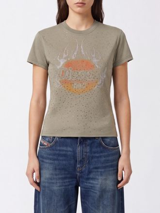 Diesel Slim Fit Cotton T-shirt with Rhinestones and Embroidered Logo