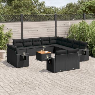 vidaXL Set Sof&aacute;s De Jard&iacute;n 14 Pzas Con Cojines Rat&aacute;n Sint&eacute;tico Negro Vidaxl